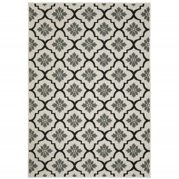 10' X 13' Beige and Black Geometric Stain Resistant Indoor Outdoor Area Rug