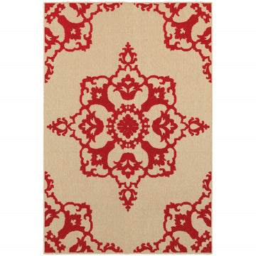 10' X 13' Red Oriental Stain Resistant Indoor Outdoor Area Rug