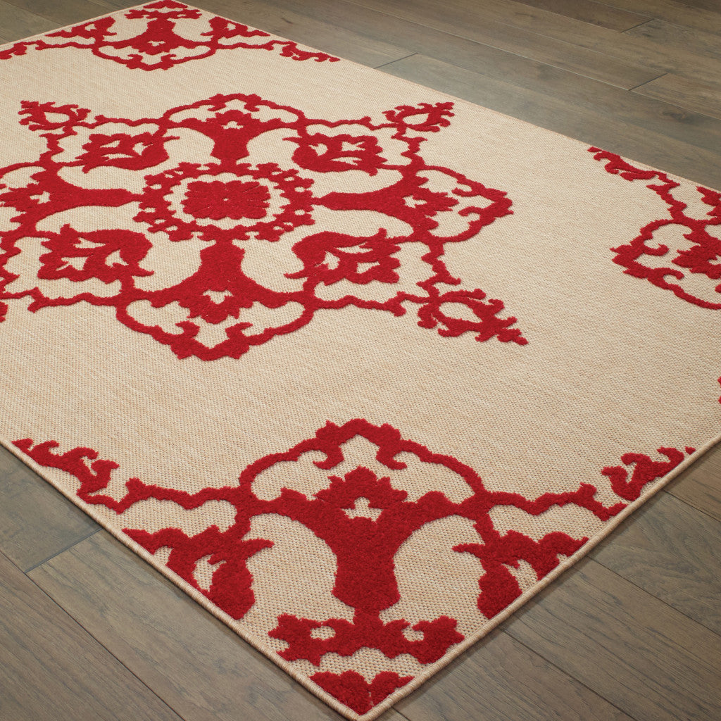 10' X 13' Red Oriental Stain Resistant Indoor Outdoor Area Rug