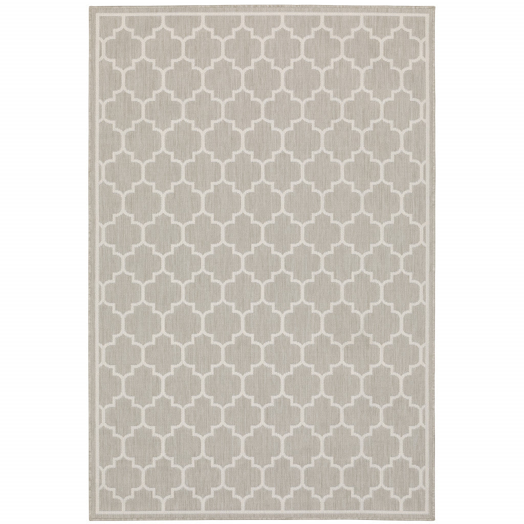 10' X 13' Gray and Ivory Geometric Stain Resistant Indoor Outdoor Area Rug