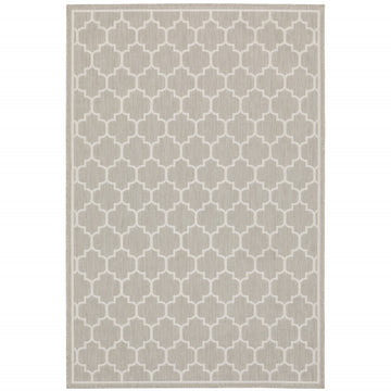 10' X 13' Gray and Ivory Geometric Stain Resistant Indoor Outdoor Area Rug