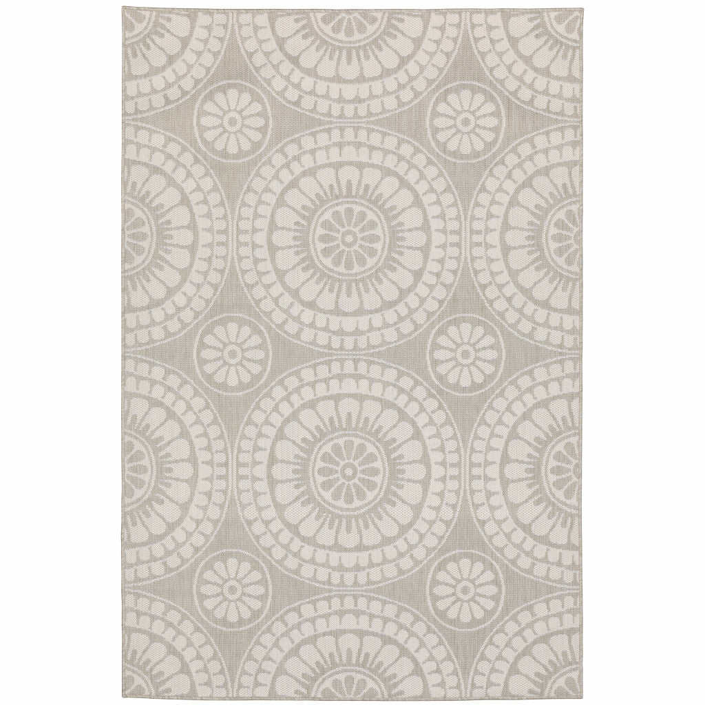 10' X 13' Gray and Ivory Geometric Stain Resistant Indoor Outdoor Area Rug