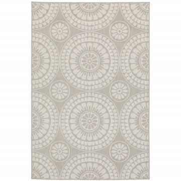 10' X 13' Gray and Ivory Geometric Stain Resistant Indoor Outdoor Area Rug