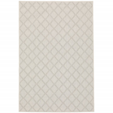 10' X 13' Gray and Ivory Geometric Stain Resistant Indoor Outdoor Area Rug