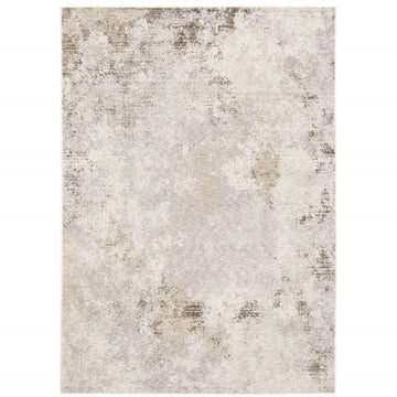 10' X 13' Beige Ivory Tan Grey And Brown Abstract Power Loom Stain Resistant Area Rug