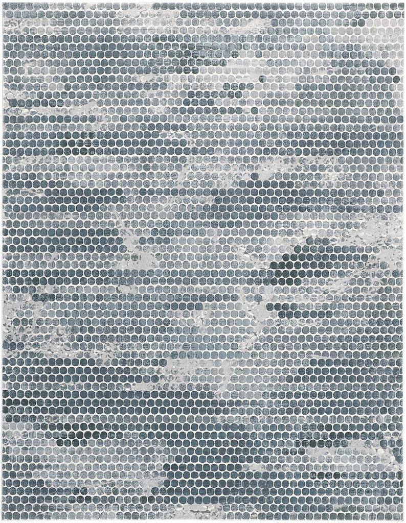 10' X 13' Blue And Gray Polka Dots Distressed Stain Resistant Area Rug