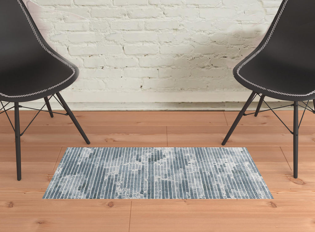 10' X 13' Blue And Gray Polka Dots Distressed Stain Resistant Area Rug