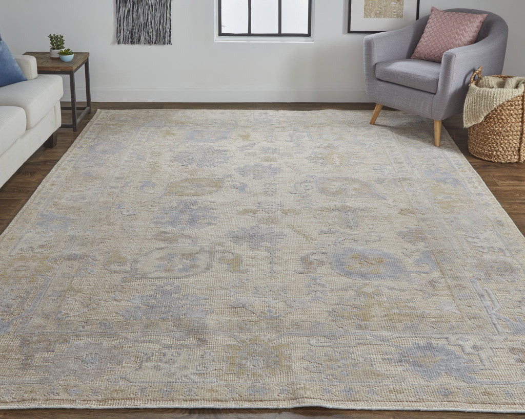 12' X 15' Beige and Blue Medallion Distressed Indoor Outdoor Area Rug