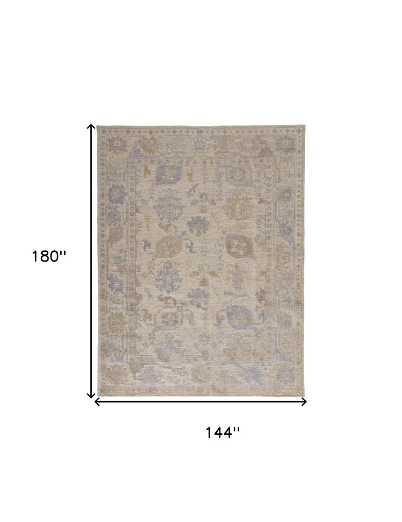 12' X 15' Beige and Blue Medallion Distressed Indoor Outdoor Area Rug