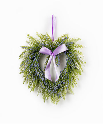 Set Of 9" Purple Artificial Heart Lavender Wreath