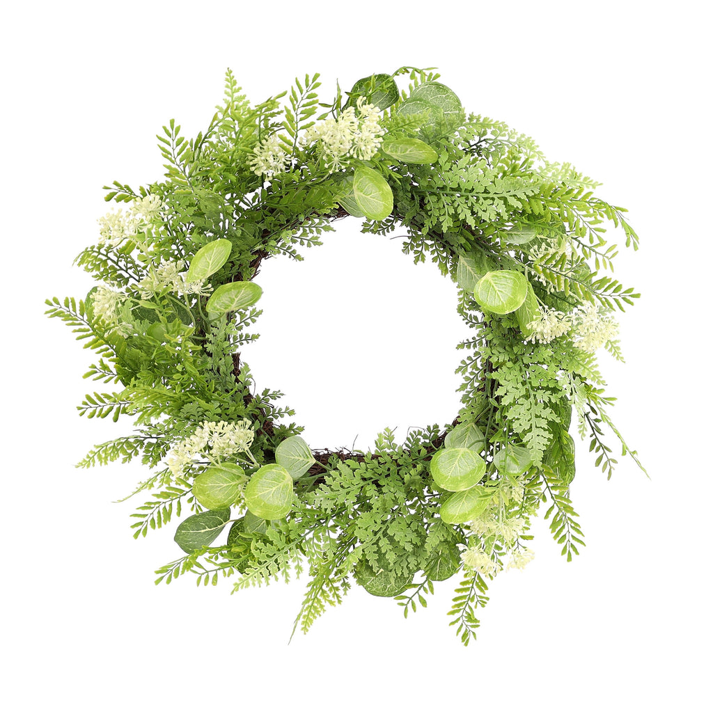 LuxxHomes  28" Green and White Artificial Fern Wreath