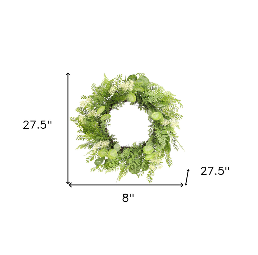 LuxxHomes  28" Green and White Artificial Fern Wreath