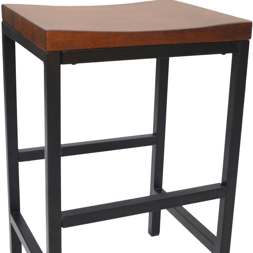 24" Chestnut And Black Steel Backless Counter Height Bar Chair