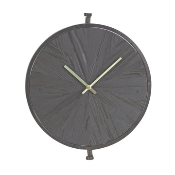 LuxxHomes  18" Circle Black Wood and Solid Wood Analog Wall Clock