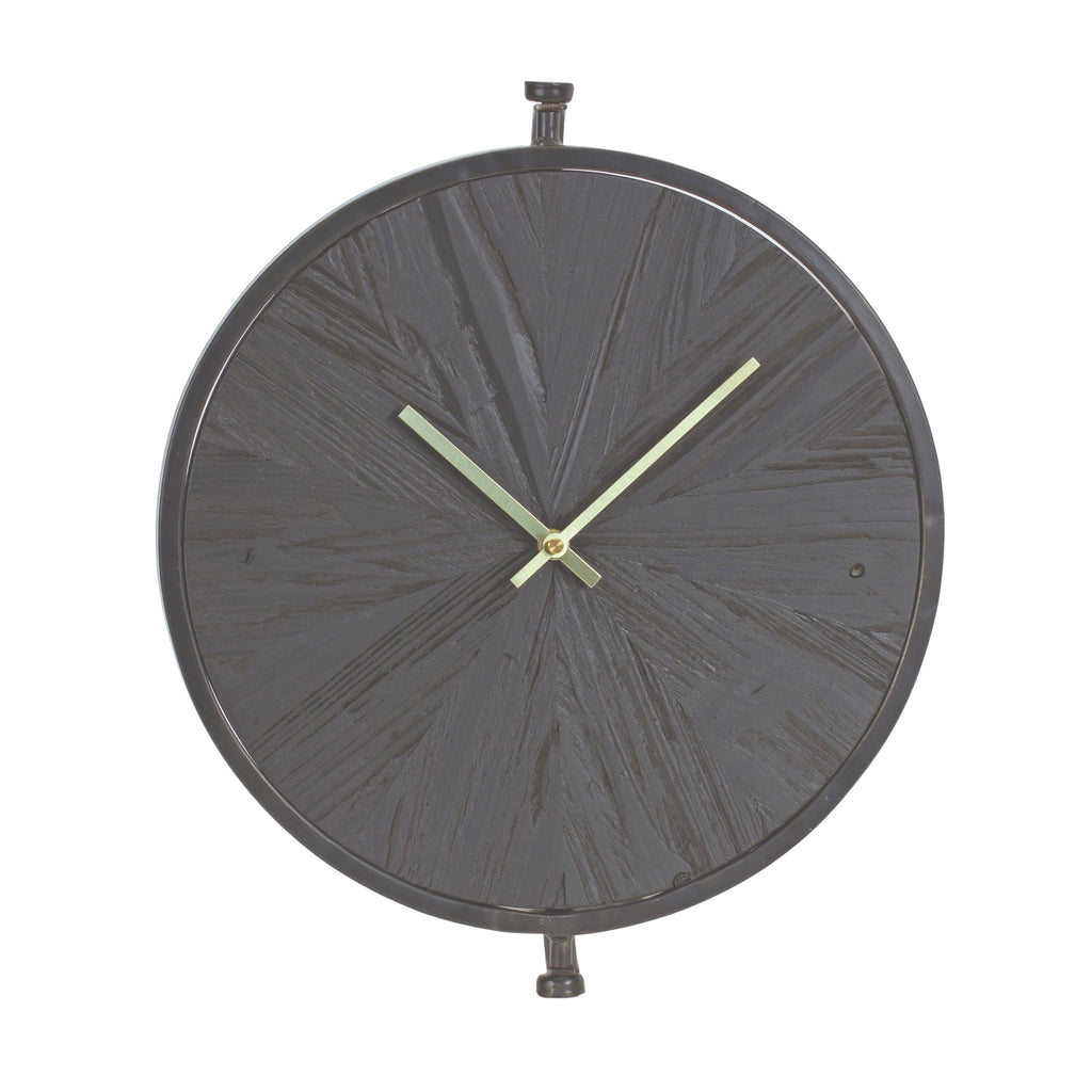 LuxxHomes  18" Circle Black Wood and Solid Wood Analog Wall Clock