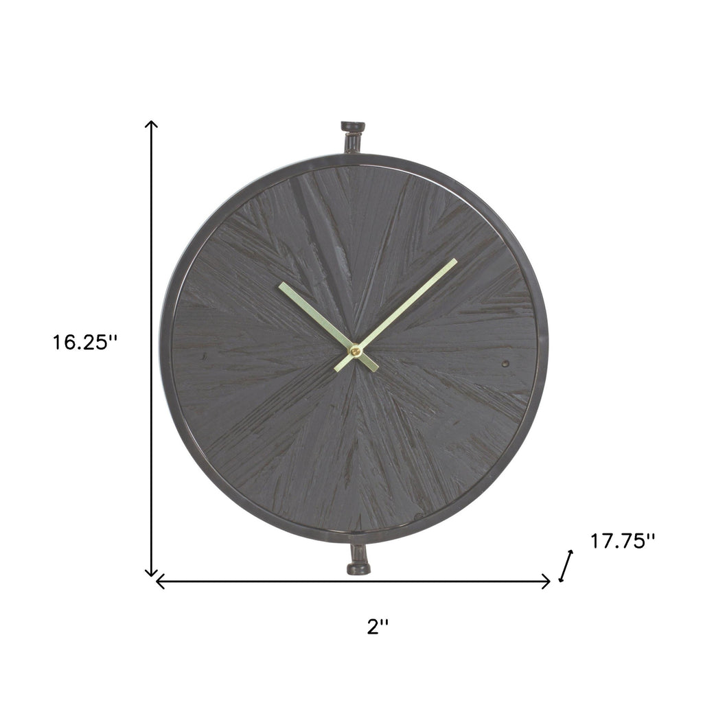 LuxxHomes  18" Circle Black Wood and Solid Wood Analog Wall Clock