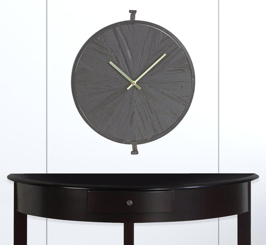 LuxxHomes  18" Circle Black Wood and Solid Wood Analog Wall Clock