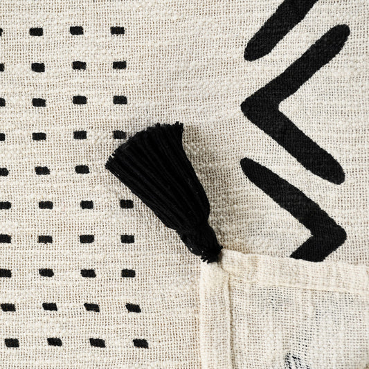 60" X 50" Black and White Woven Cotton Striped Throw Blanket with Tassels