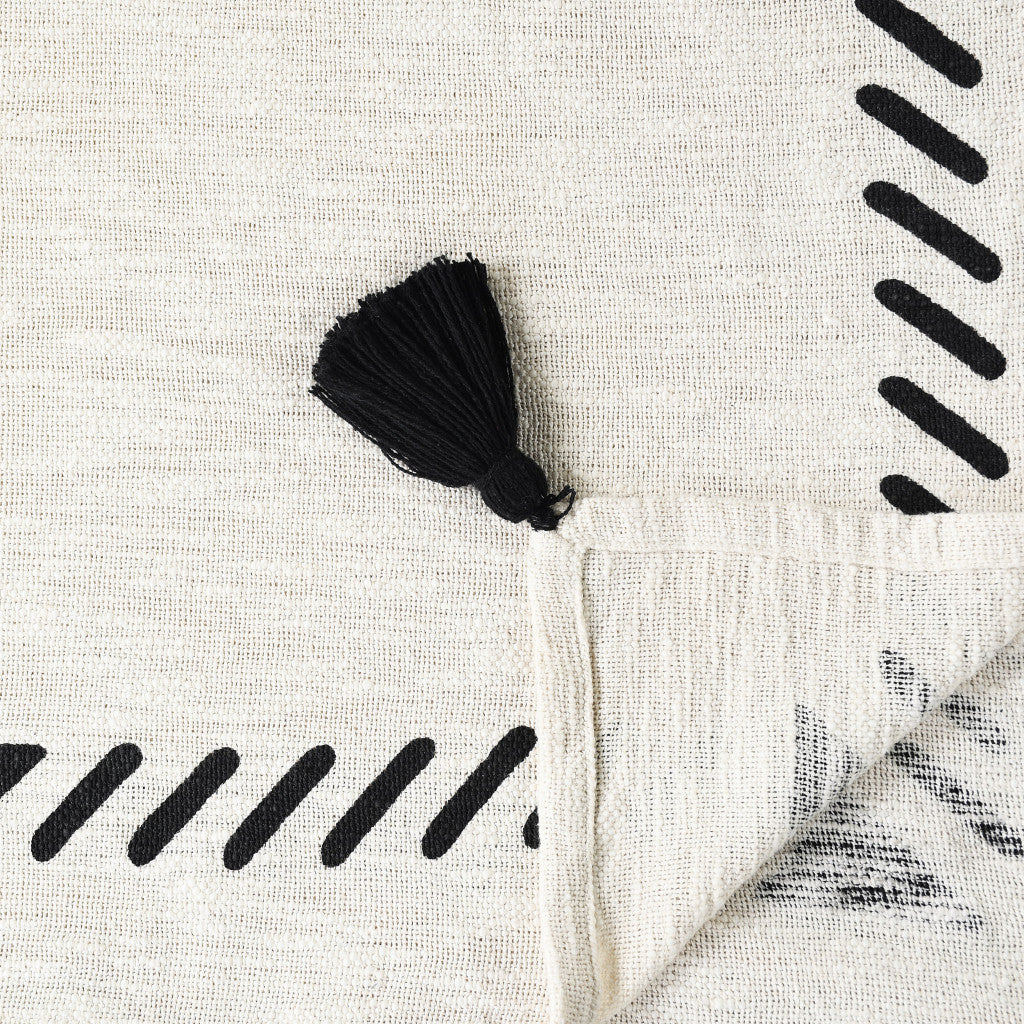 50" X 60" Black and White Woven Cotton Geometric Throw Blanket with Tassels