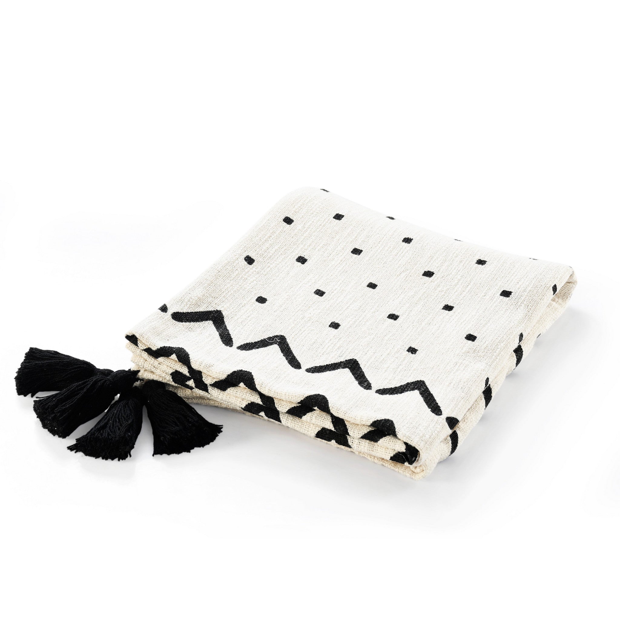 50" X 60" Black and White Woven Cotton Chevron Throw Blanket with Tassels