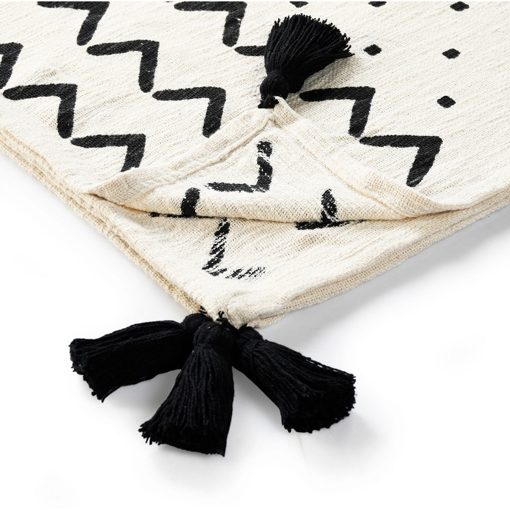 50" X 60" Black and White Woven Cotton Chevron Throw Blanket with Tassels