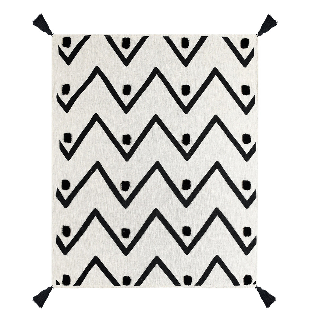 50" X 60" Black and White Woven Cotton Chevron Throw Blanket with Tassels