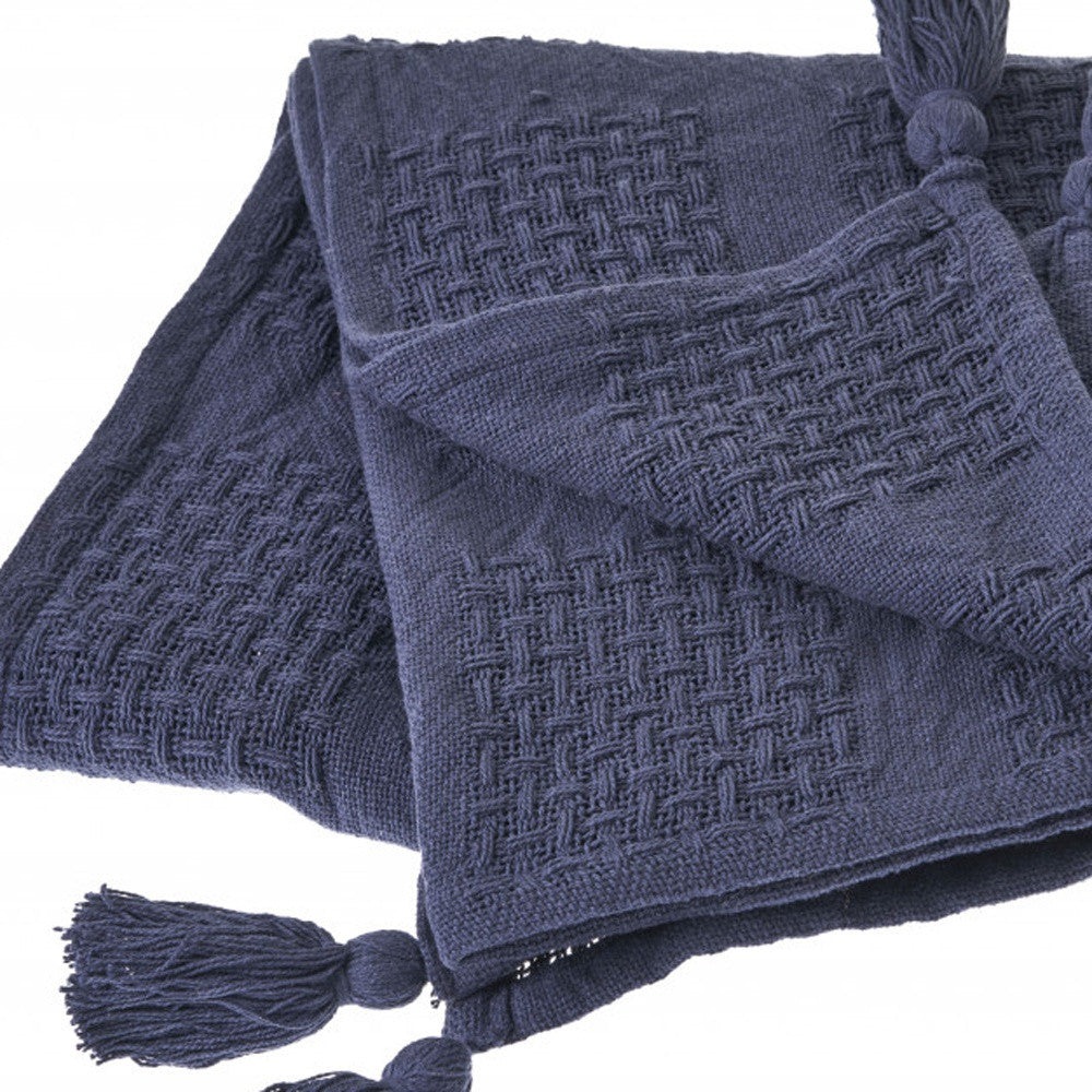 50" X 60" Purple Woven Cotton Throw Blanket with Tassels