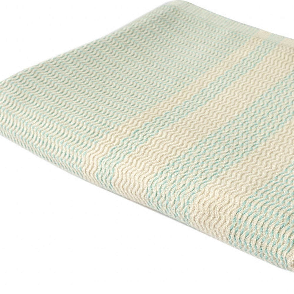 50" X 60" Blue and White Woven Cotton Striped Throw Blanket with Fringe