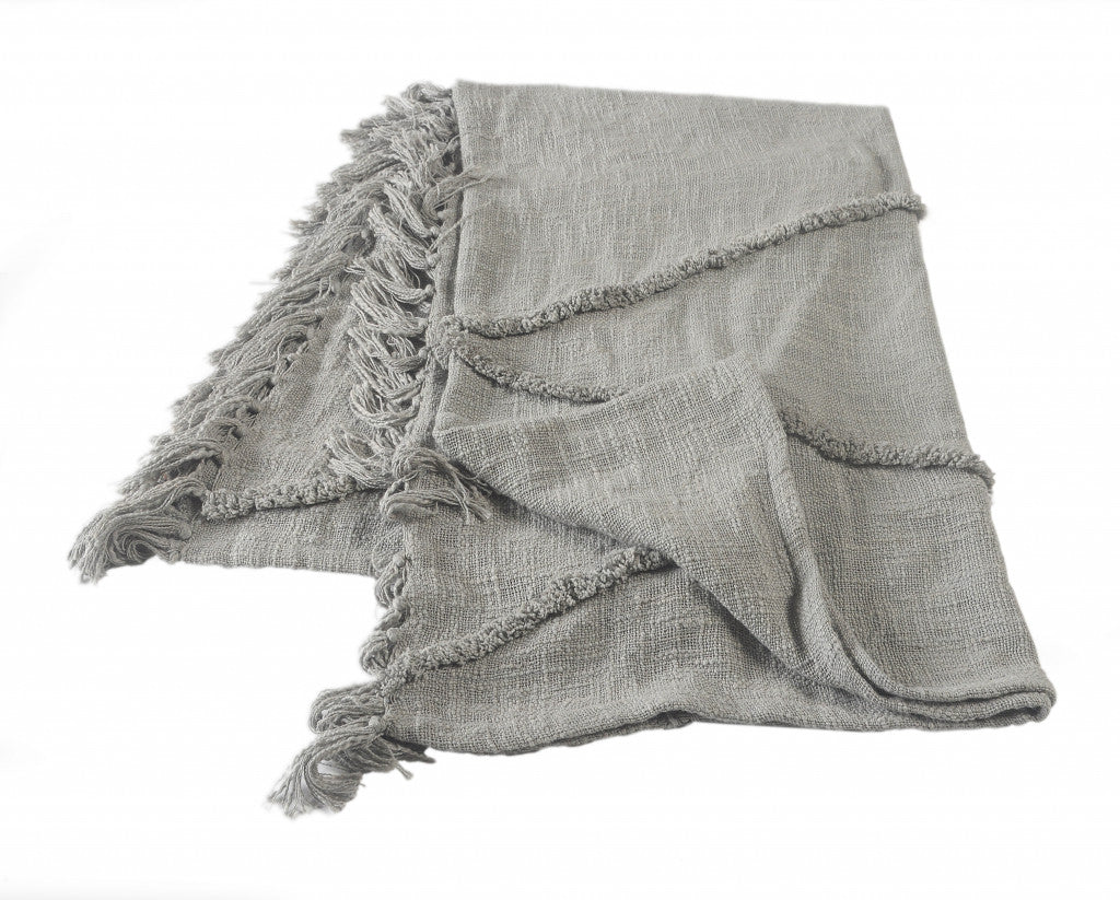 50" X 60" Gray Woven Cotton Throw Blanket with Fringe