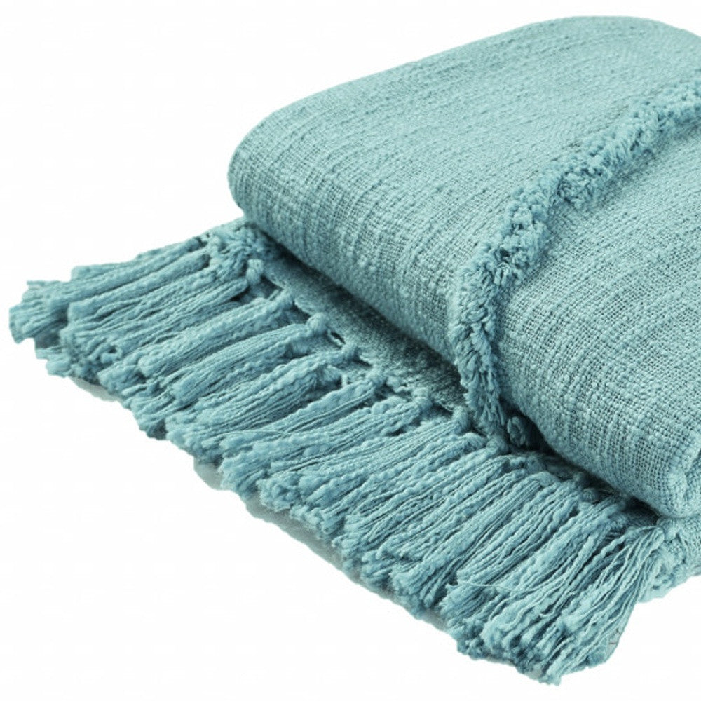 50" X 60" Gray Woven Cotton Throw Blanket with Fringe