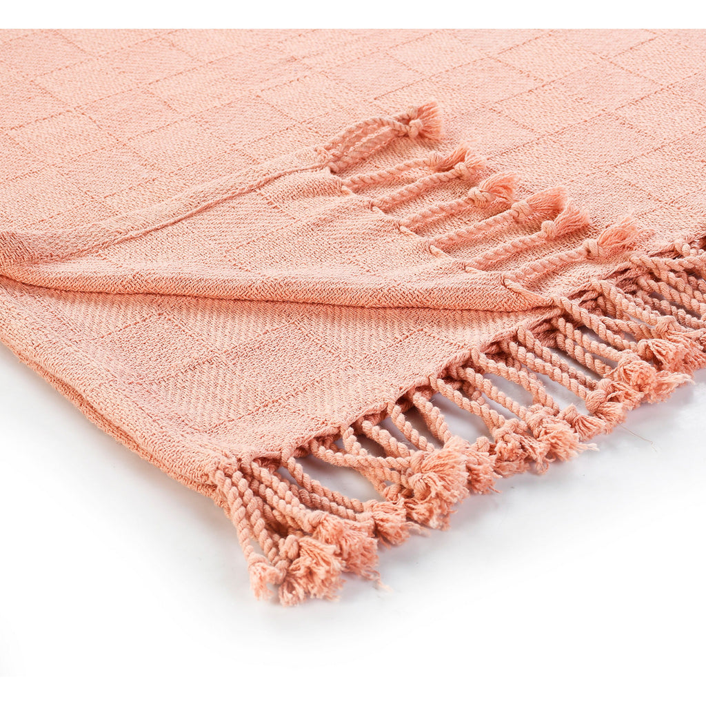 50" X 60" Pink Woven Cotton Throw Blanket with Fringe