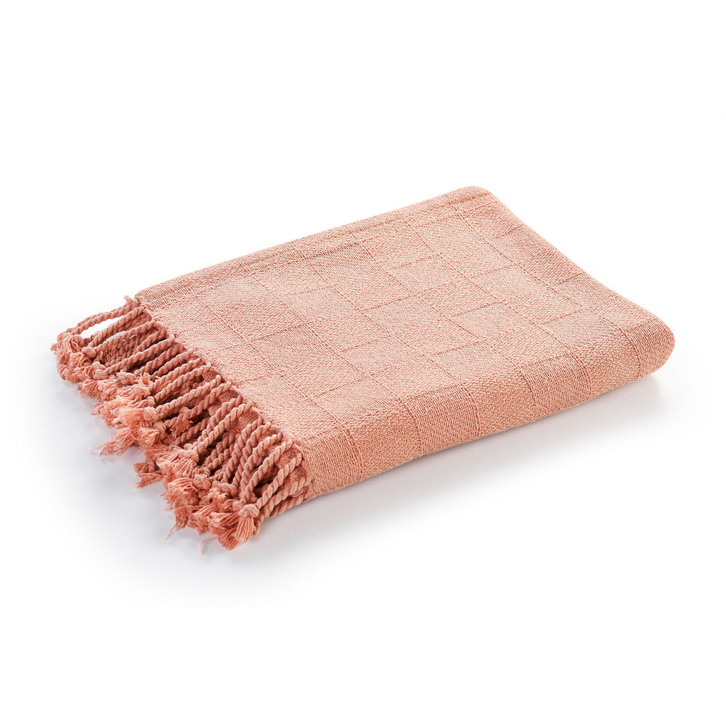 50" X 60" Pink Woven Cotton Throw Blanket with Fringe