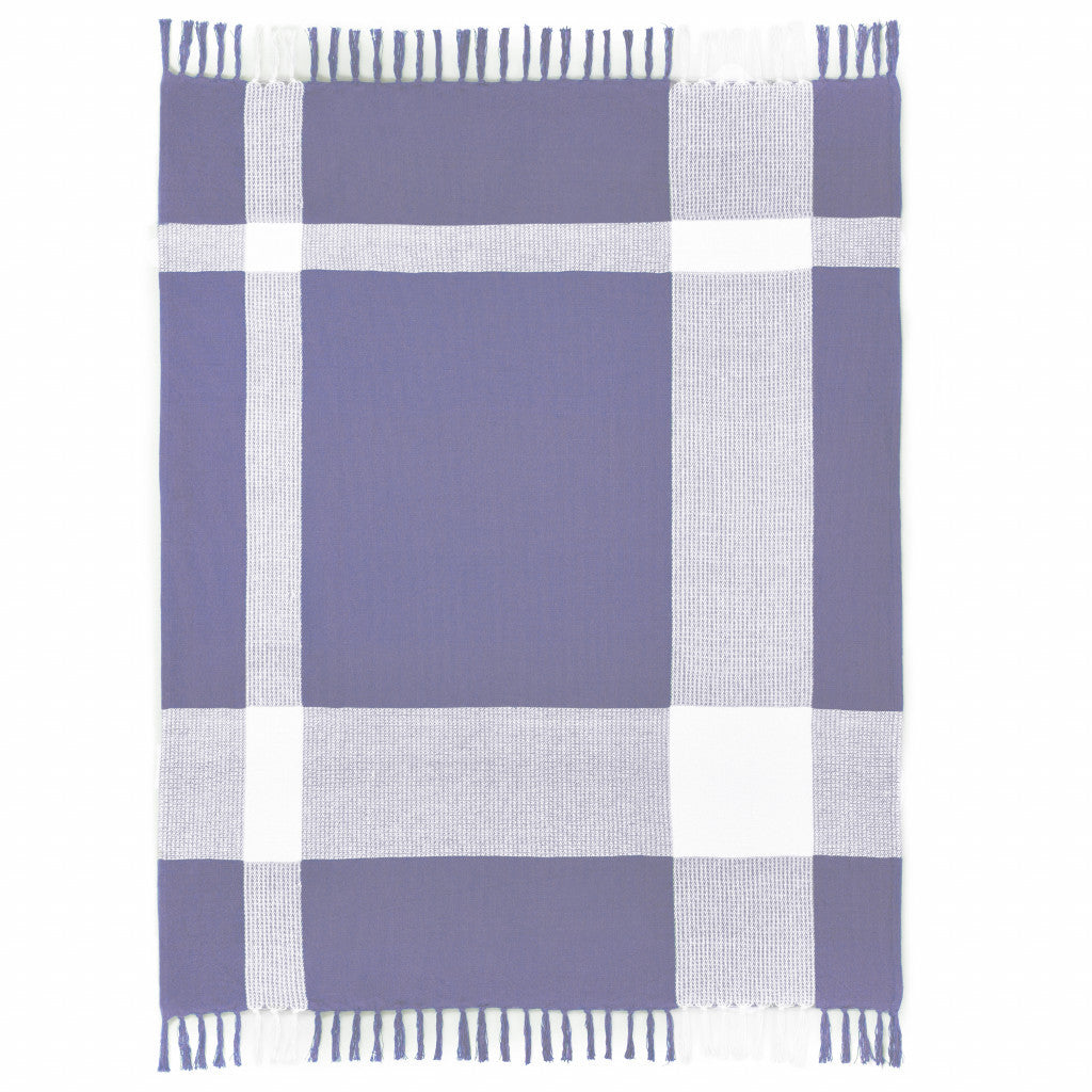 50" X 60" Purple Woven Cotton Checkered Throw Blanket with Fringe