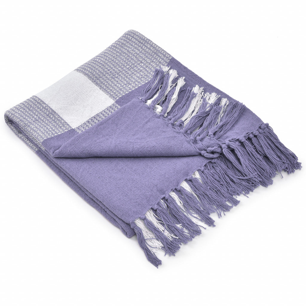 50" X 60" Purple Woven Cotton Checkered Throw Blanket with Fringe