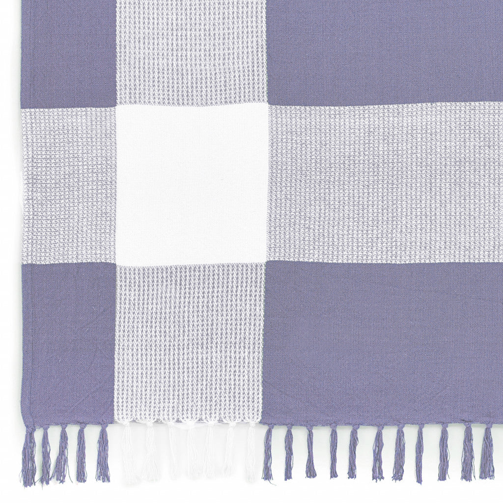 50" X 60" Purple Woven Cotton Checkered Throw Blanket with Fringe