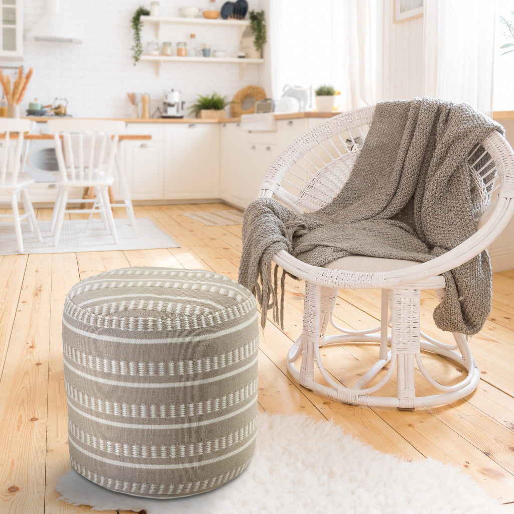 20" Blue Polyester Round Striped Indoor Outdoor Pouf Ottoman