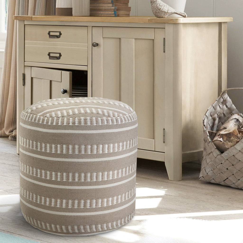 20" Blue Polyester Round Striped Indoor Outdoor Pouf Ottoman