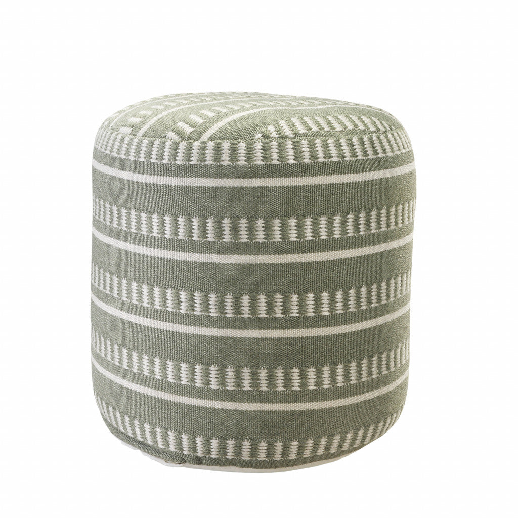 20" Blue Polyester Round Striped Indoor Outdoor Pouf Ottoman