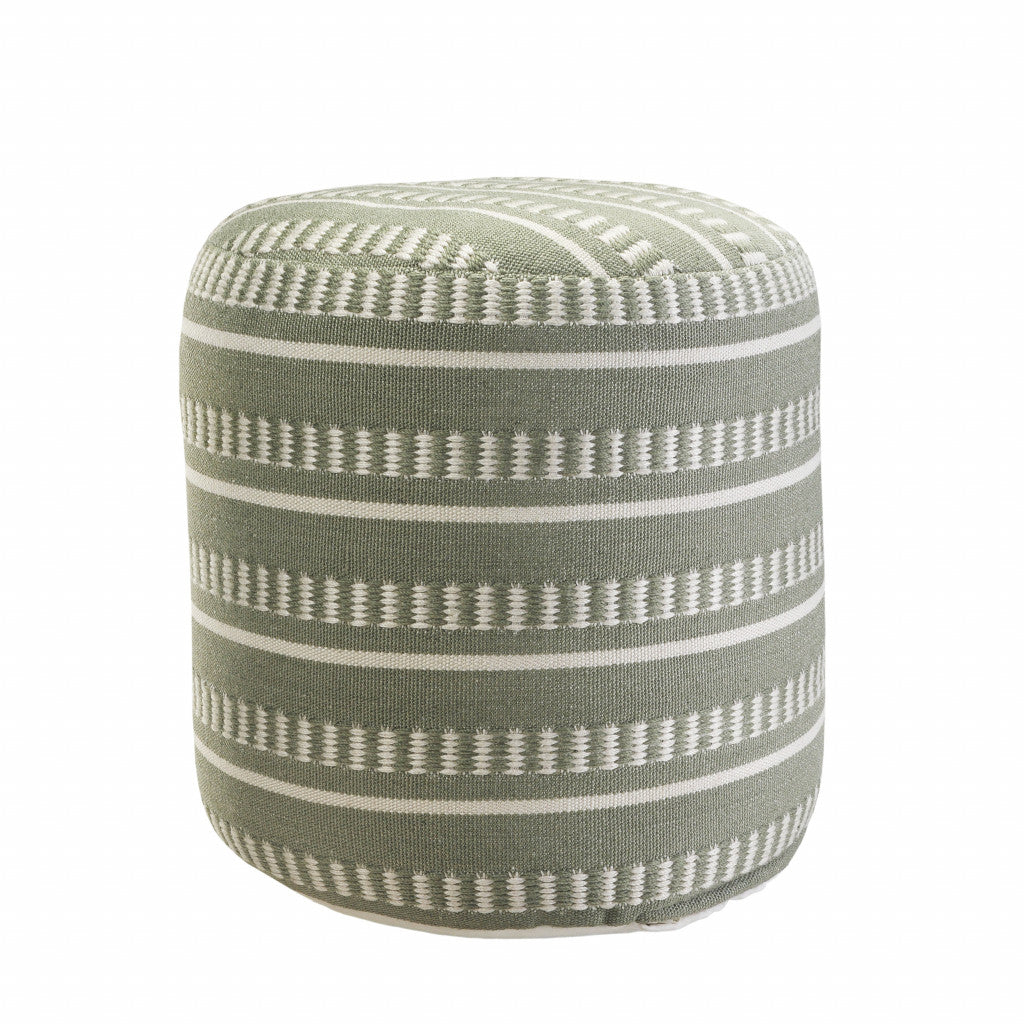 20" Blue Polyester Round Striped Indoor Outdoor Pouf Ottoman