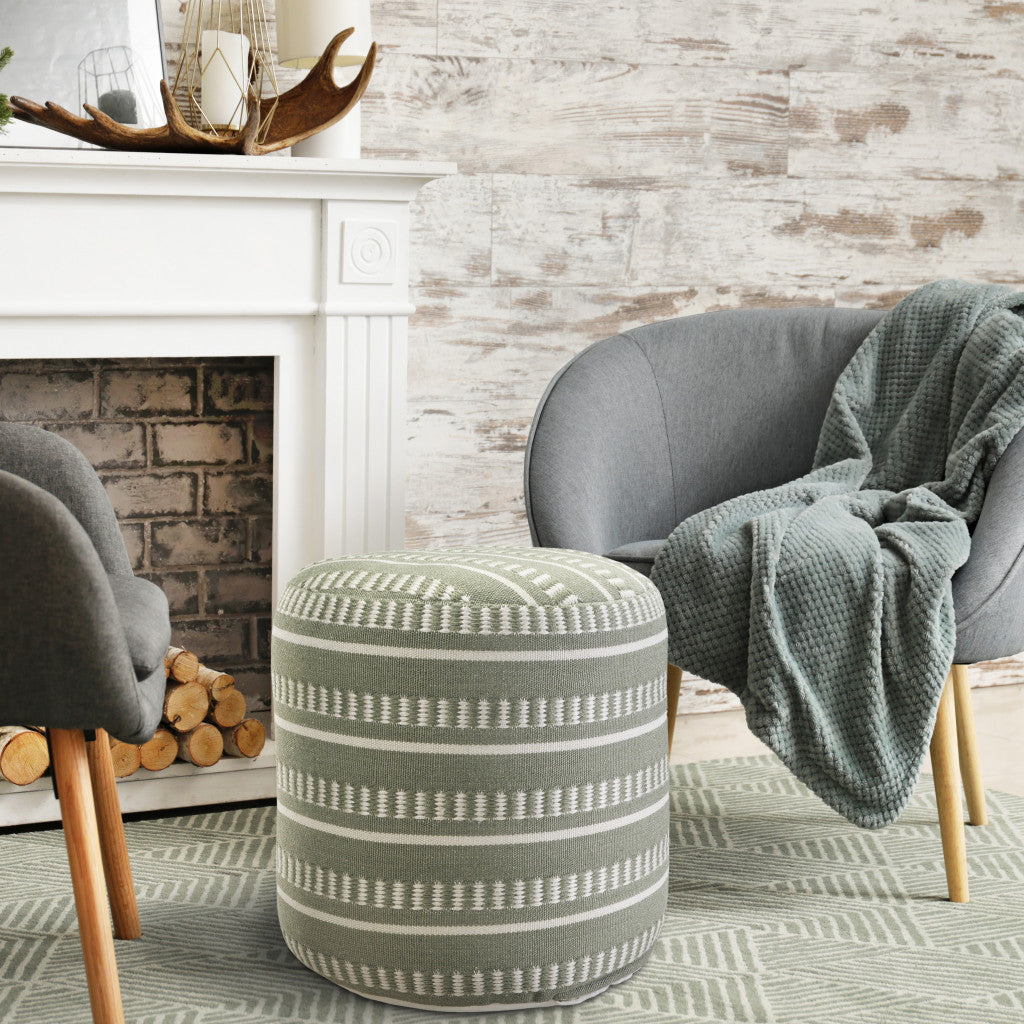 20" Blue Polyester Round Striped Indoor Outdoor Pouf Ottoman