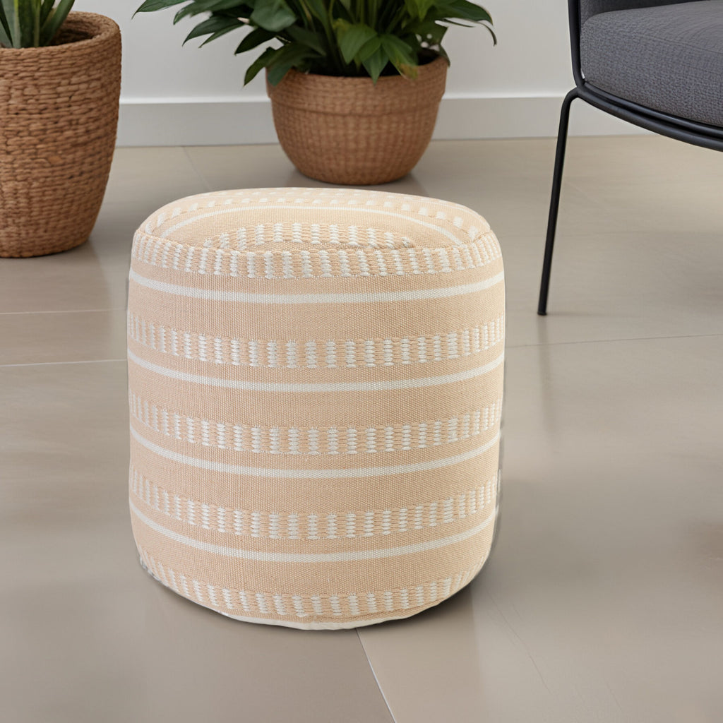 20" Blue Polyester Round Striped Indoor Outdoor Pouf Ottoman