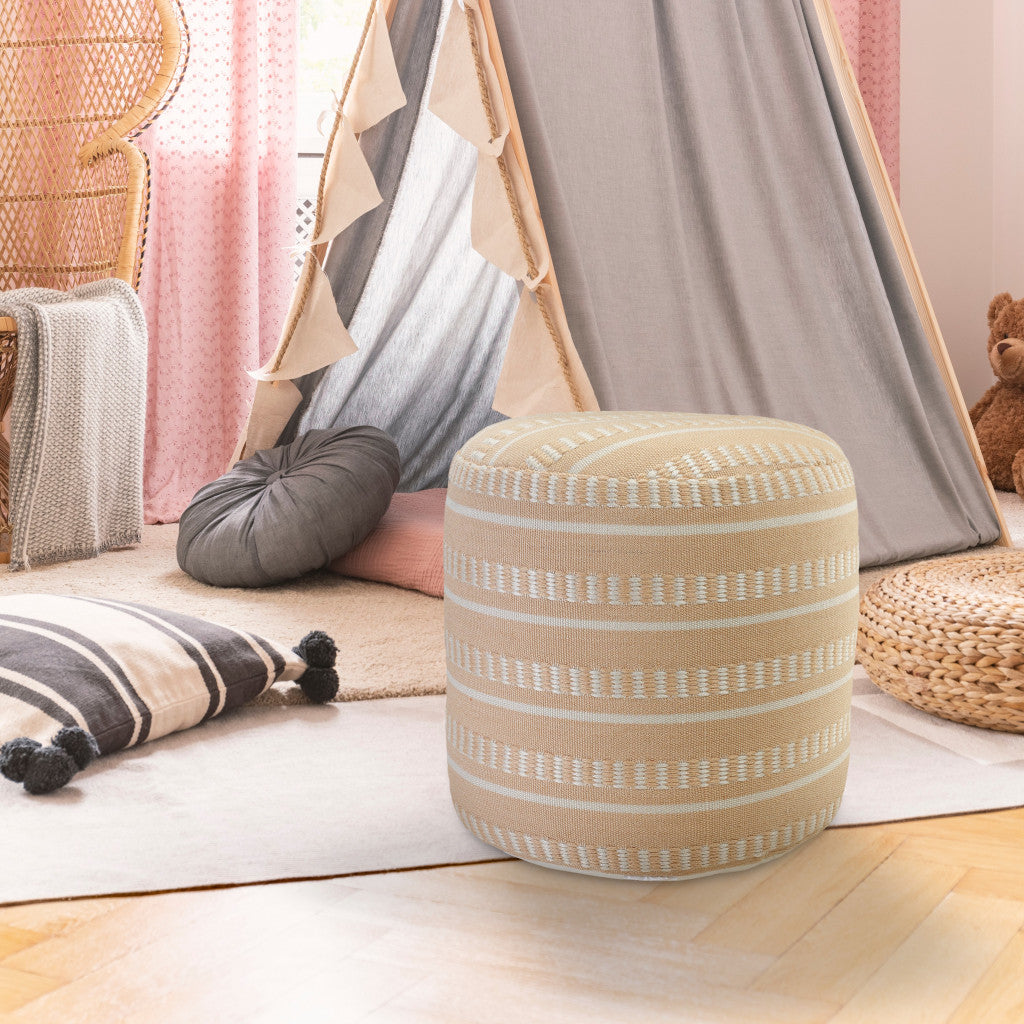 20" Blue Polyester Round Striped Indoor Outdoor Pouf Ottoman