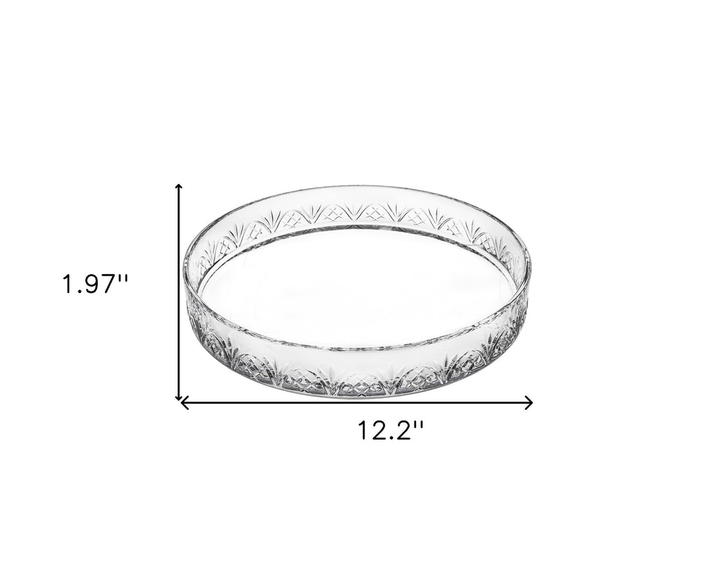 12" Clear Round Cut Crystal Serving Tray