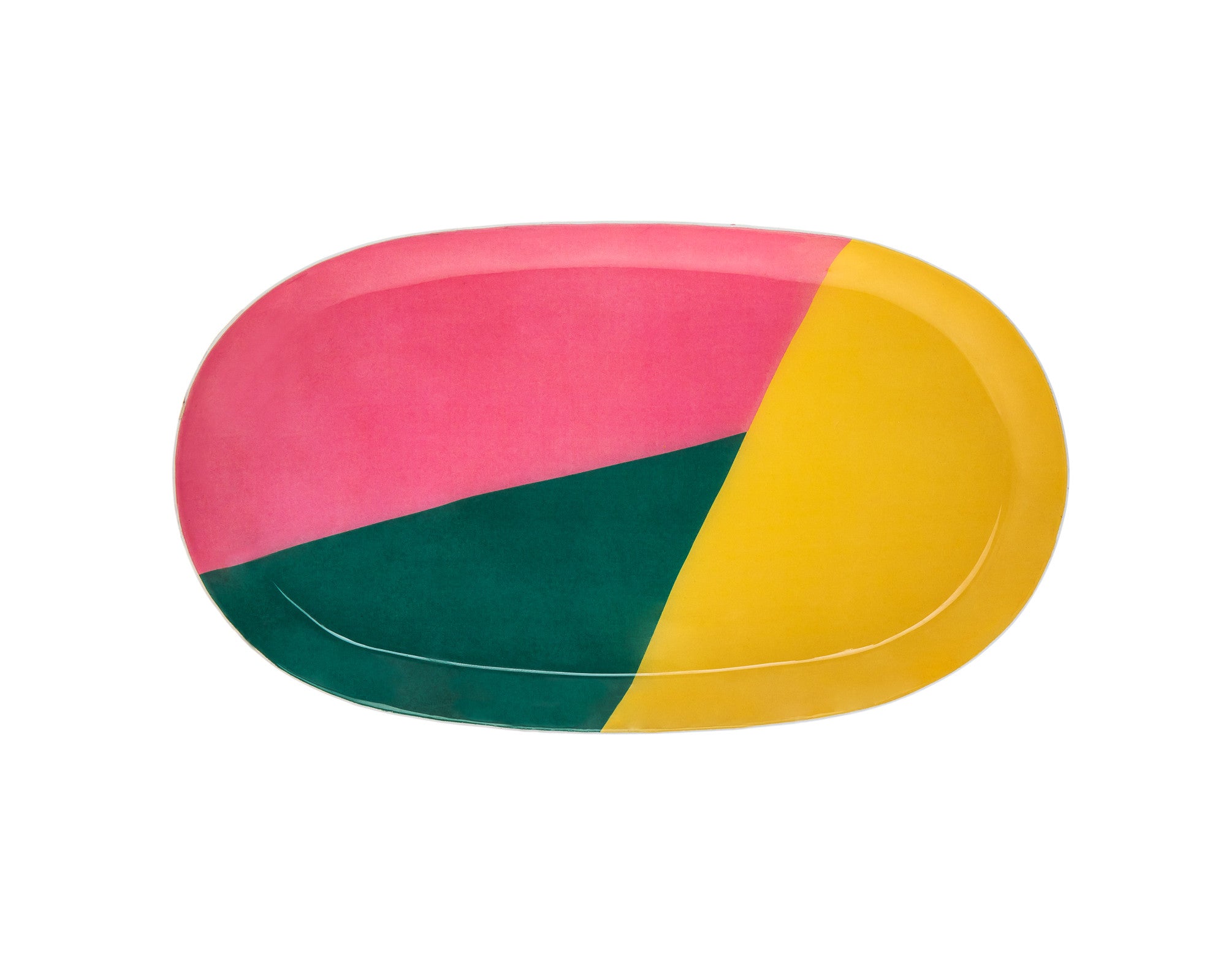 9" Pink Yellow and Green Oval Metal Serving Tray