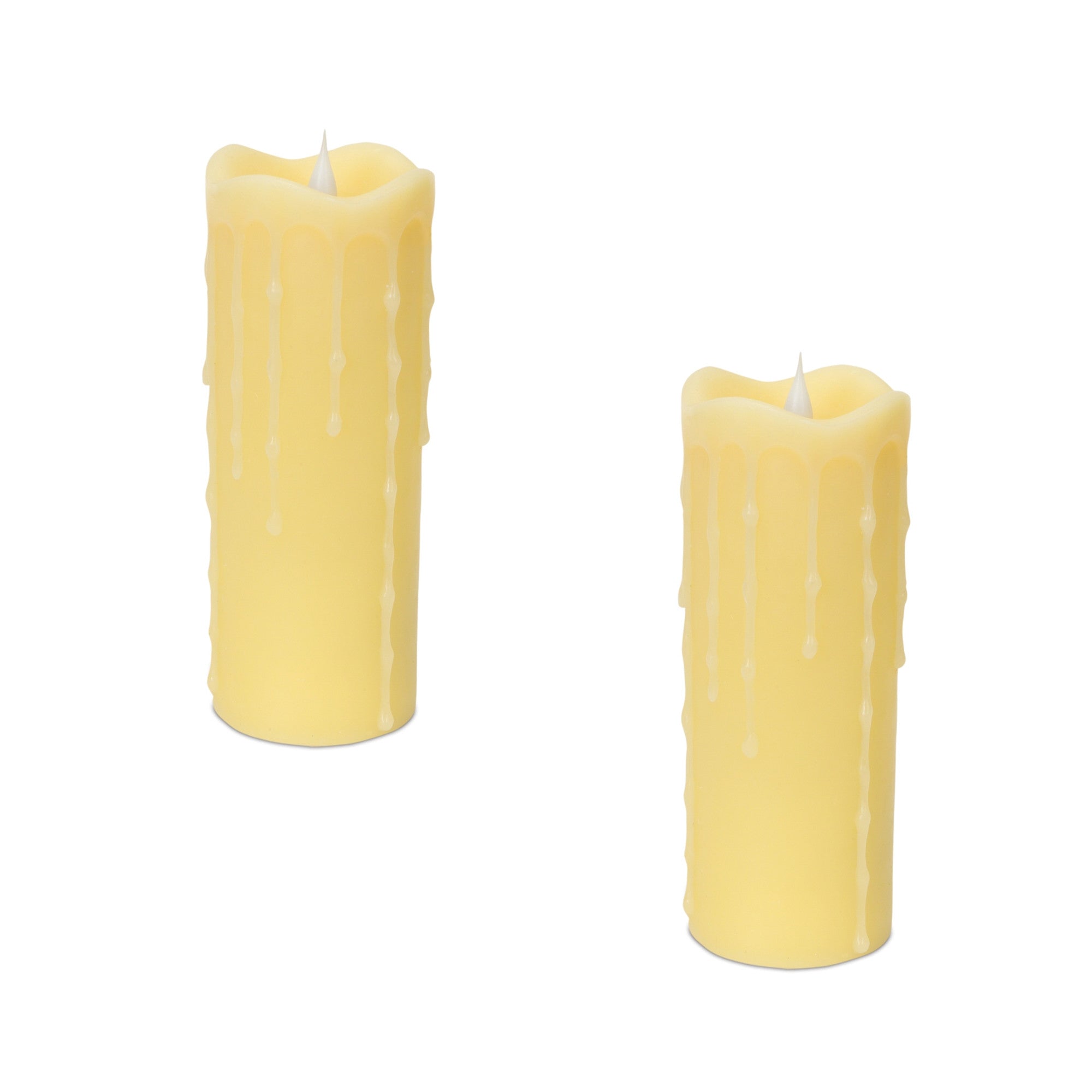 LuxxHomes  Set of Two Yellow Flameless Pillar Candles