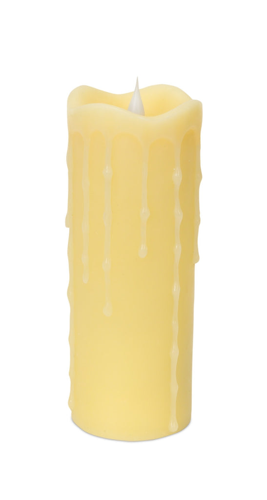 LuxxHomes  Set of Two Yellow Flameless Pillar Candles