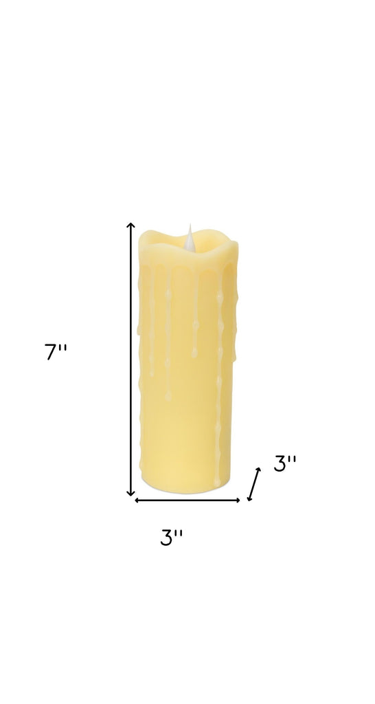 LuxxHomes  Set of Two Yellow Flameless Pillar Candles