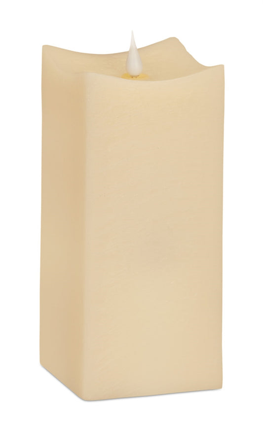 Set of Two Beige Square Flameless Pillar Candles