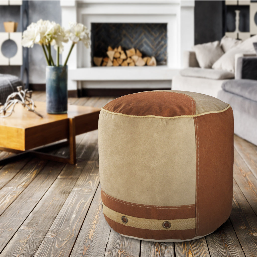 16" Tan 100% Cotton Ottoman