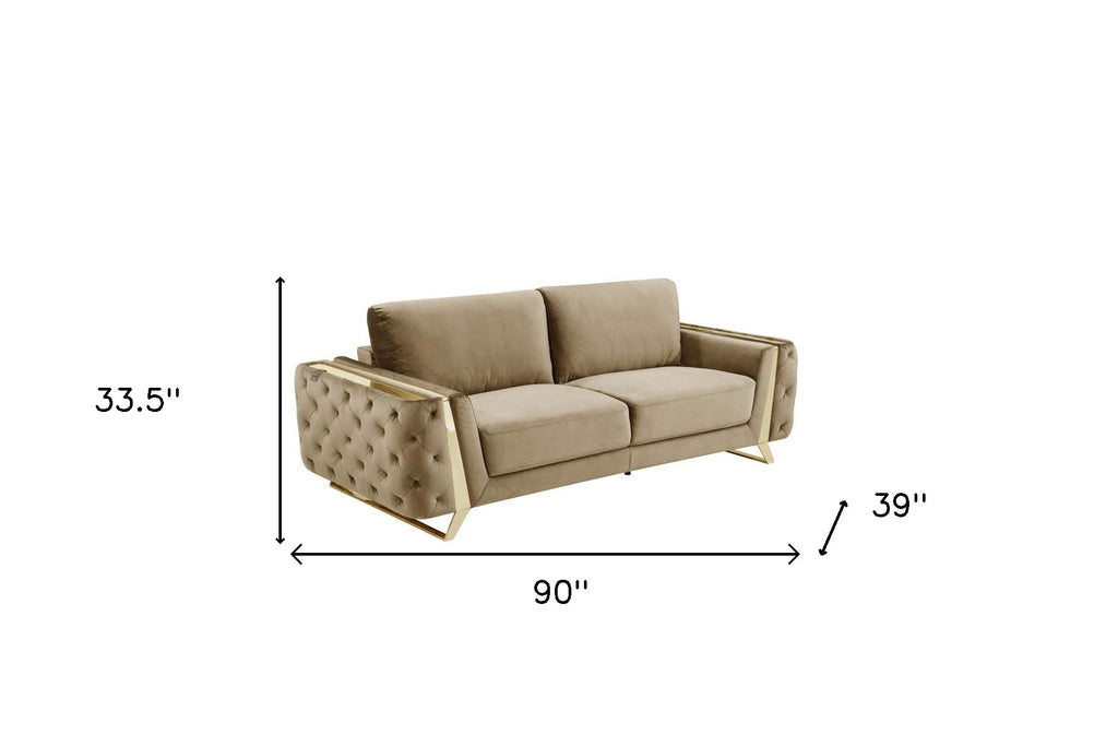 LuxxHomes  Three Piece Indoor Beige Velvet Six Person Seating Set